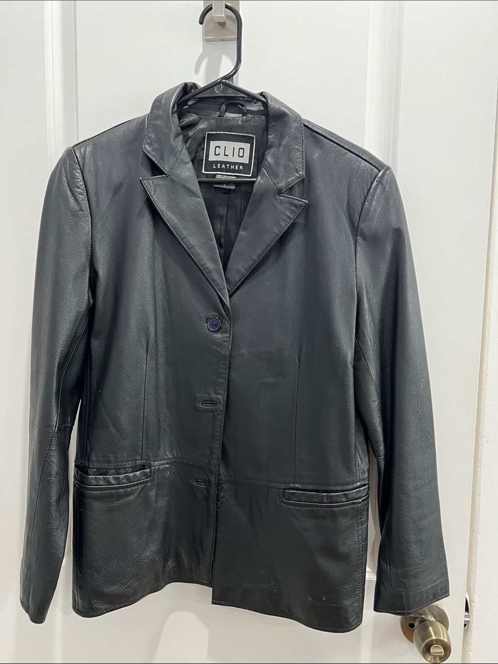 Vintage Clio Black Leather Tailored Blazer